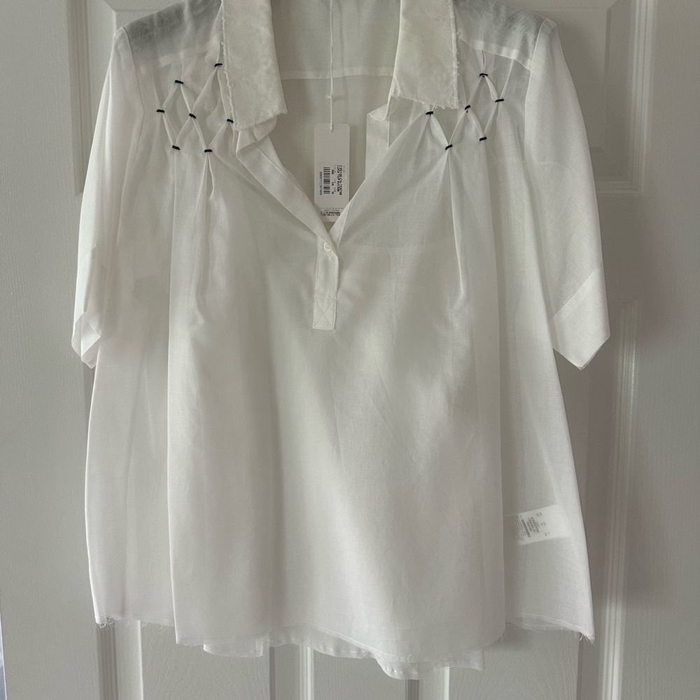 NWT CAS Sheer Short-Sleeve Luka White Top With camisole and embroidery detail